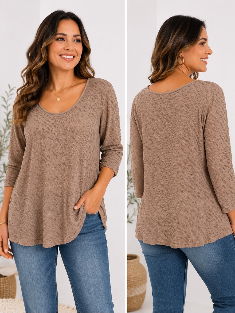 Everyday 100% cotton Scoop Neck Tunic Top - Taupe XL